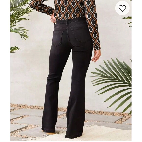 Women's Kancan Kurvy Mid Rise Plus Size 20/22 Super Flare Stretch Jeans Black - Picture 2 of 7